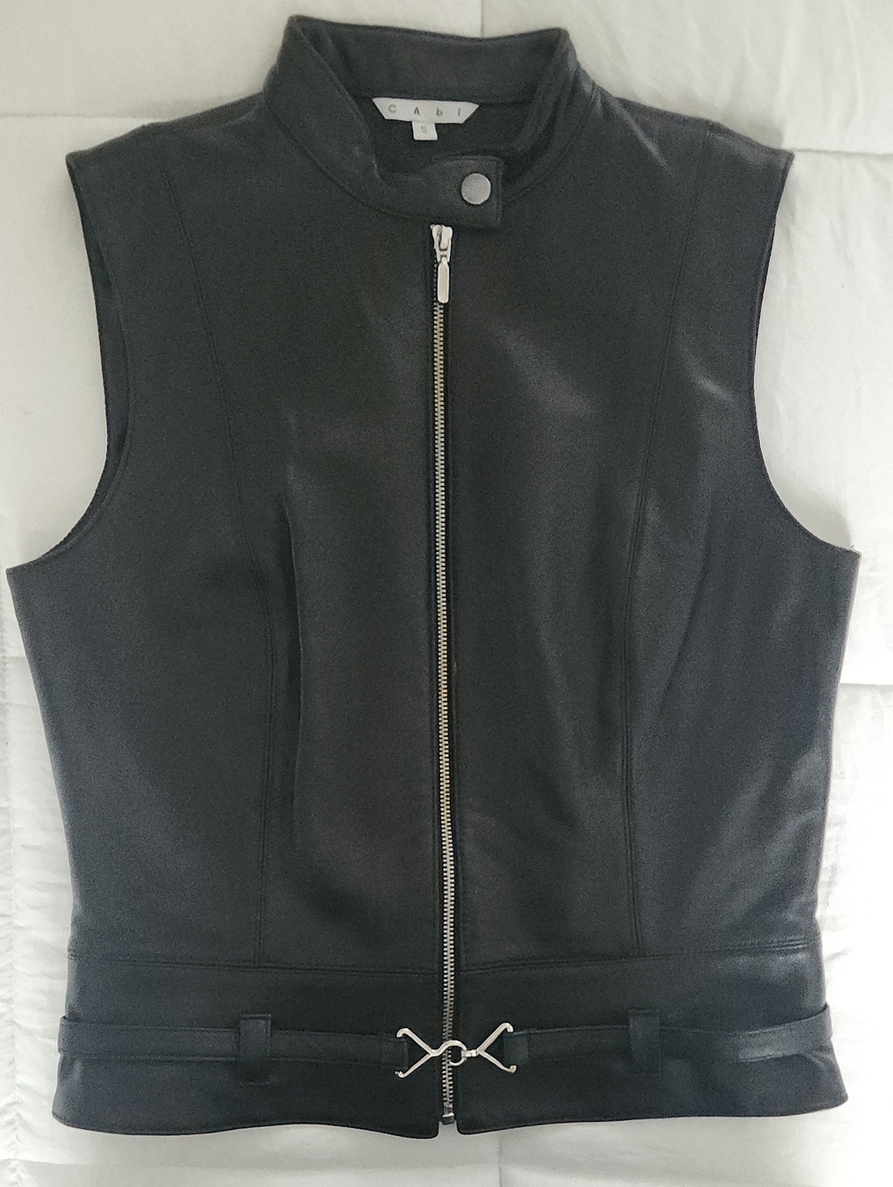 CAbi Black Sleeveless Zip Vest with Snap Collar